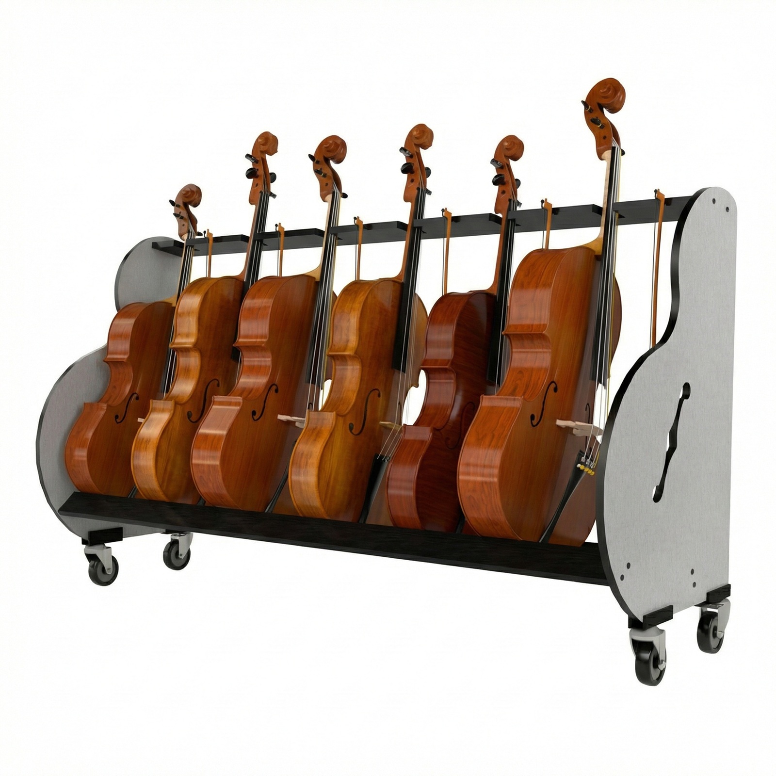 Angled view of a 6 cello cart